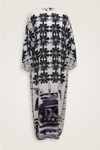 Double Flowerpot White Crepe Silk Dress - 2