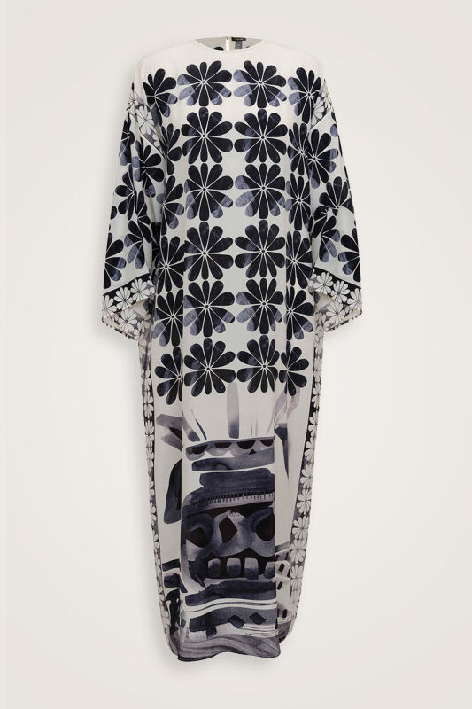 Double Flowerpot White Crepe Silk Dress - 2