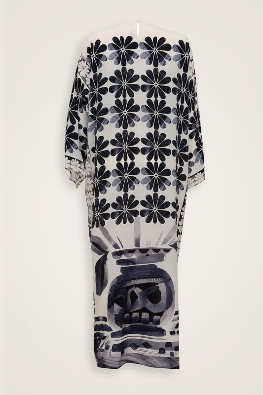 Double Flowerpot White Crepe Silk Dress - 4