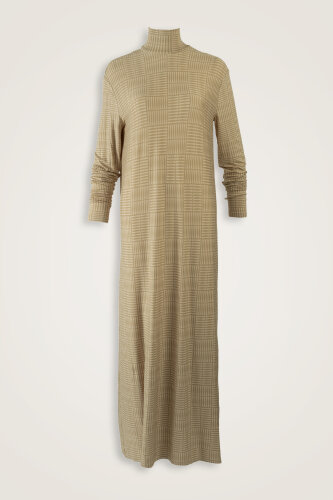 Double I Beige Turtleneck Combed Cotton Dress 