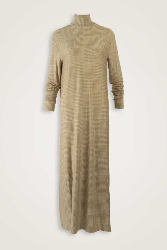 Double I Beige Turtleneck Combed Cotton Dress - 1