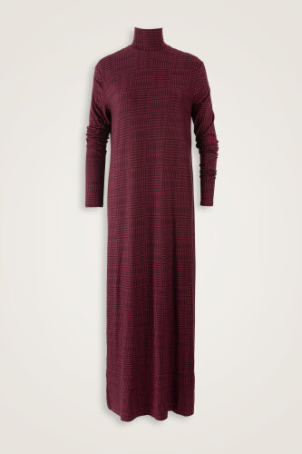 Double I Burgundy Turtleneck Combed Cotton Dress - Imannoor