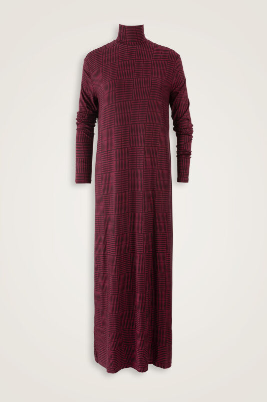 Double I Burgundy Turtleneck Combed Cotton Dress - 1