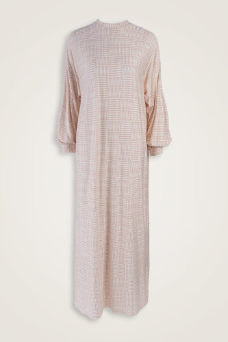 Double I Cream Sleeve Rib Combed Cotton Dress - 1