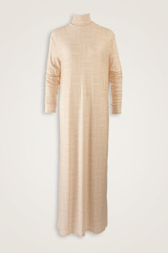 Double I Cream Turtleneck Combed Cotton Dress - Imannoor