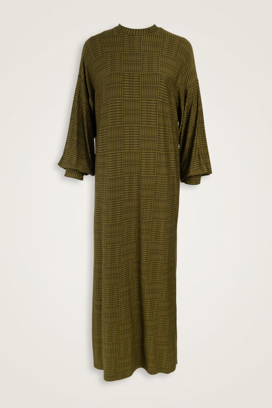 Double I Khaki Sleeve Rib Combed Cotton Dress - 1