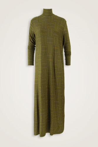 Double I Khaki Turtleneck Combed Cotton Dress 