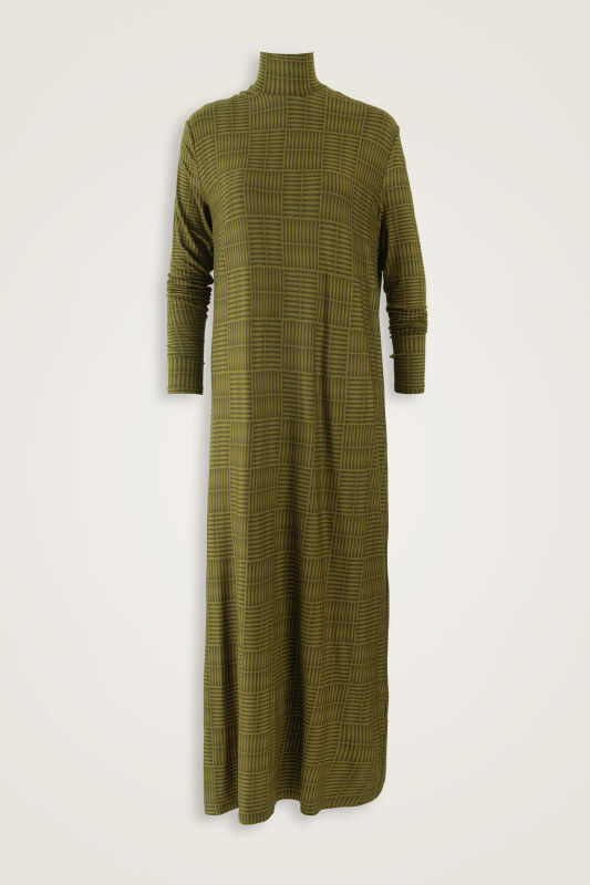 Double I Khaki Turtleneck Combed Cotton Dress - 1