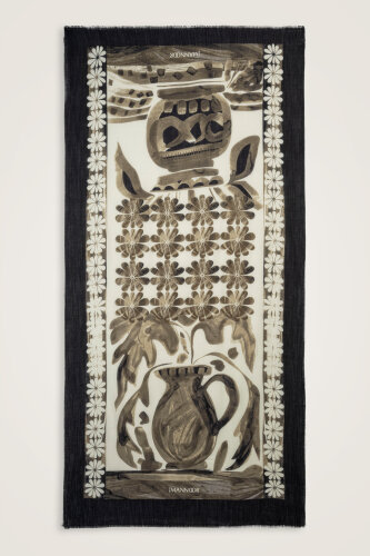 Double Pot Cream-Brown Wool Silk Scarf - Imannoor