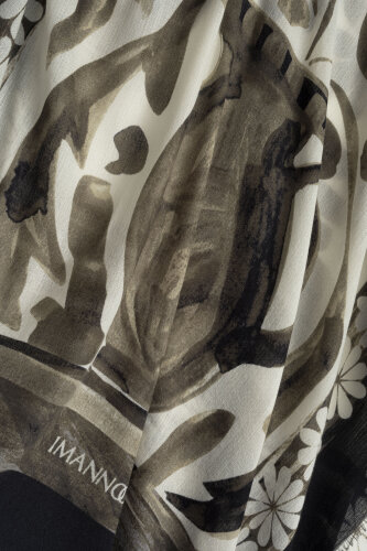 Double Pot Cream-Brown Wool Silk Scarf - Imannoor (1)