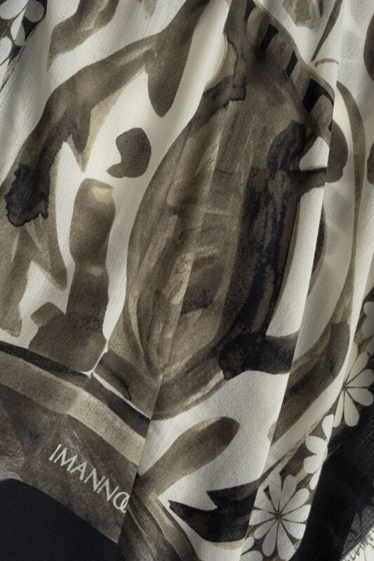 Double Pot Cream-Brown Wool Silk Scarf - 2