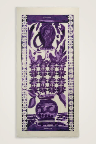 Double Pot Cream-Purple Wool Silk Scarf - Imannoor (1)