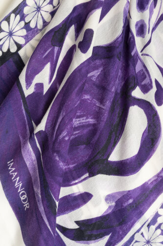 Double Pot Cream-Purple Wool Silk Scarf - Imannoor (2)