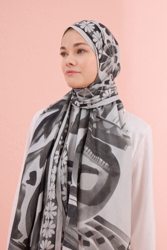 Double Pot Gray Cotton Shawl - 1