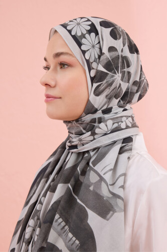 Double Pot Gray Cotton Shawl - 3