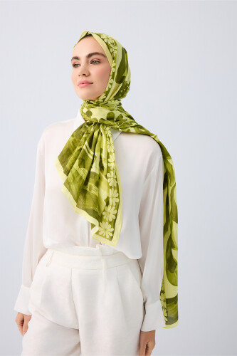 Double Pot Green Cotton Shawl - 3