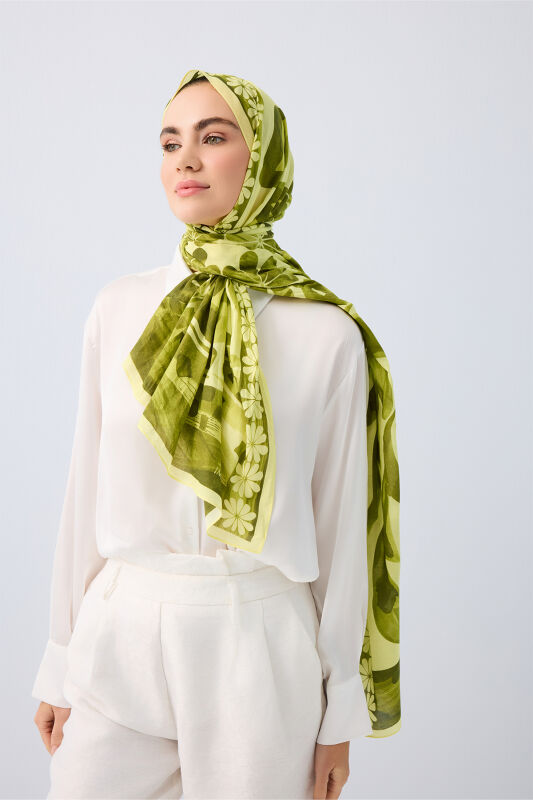 Double Pot Green Cotton Shawl - 3