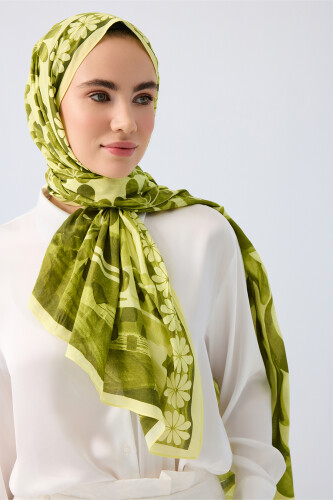 Double Pot Green Cotton Shawl - 5