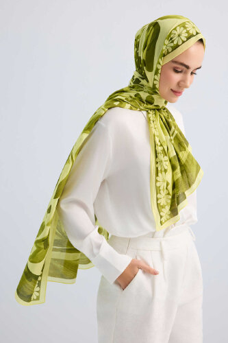 Double Pot Green Cotton Shawl - 1