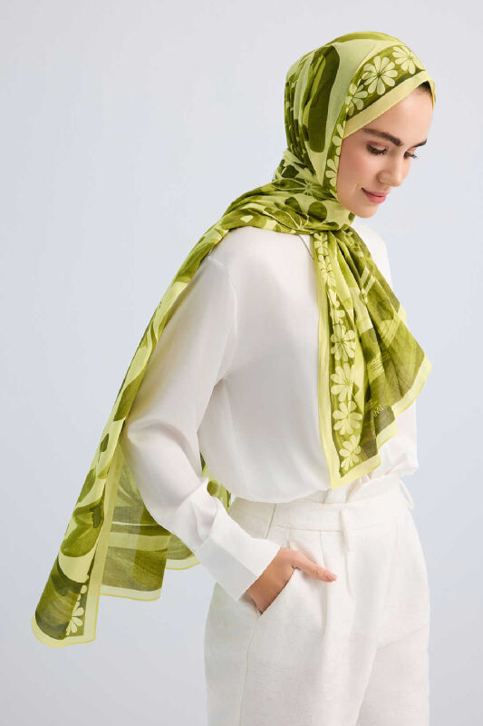 Double Pot Green Cotton Shawl - 1