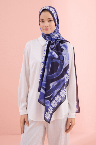 Double Pot Navy Blue Cotton Shawl 