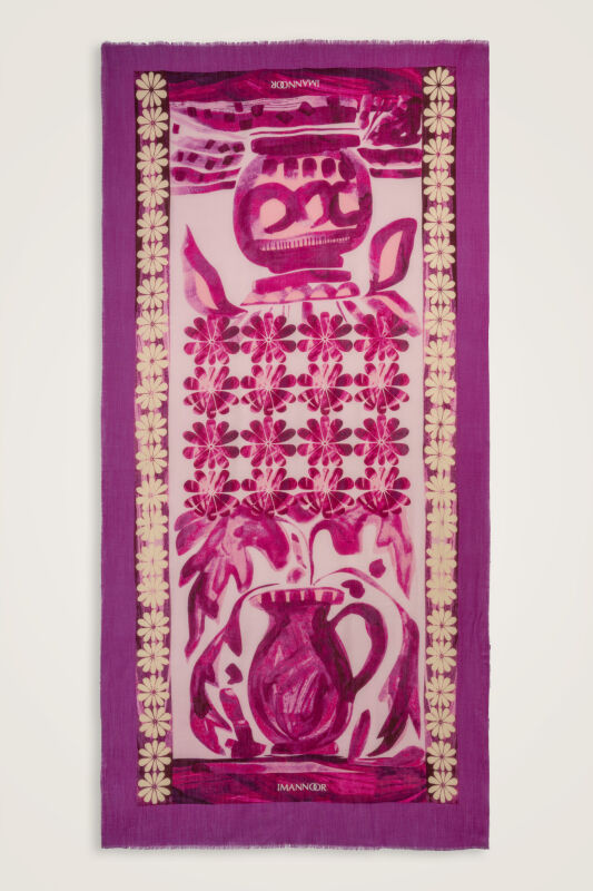 Double Pot Powder Pink-Fuchsia Wool Silk Scarf - 1