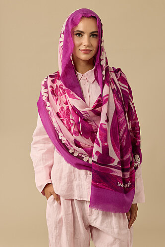 Double Pot Powder Pink-Fuchsia Wool Silk Scarf - 5