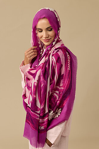 Double Pot Powder Pink-Fuchsia Wool Silk Scarf - Imannoor