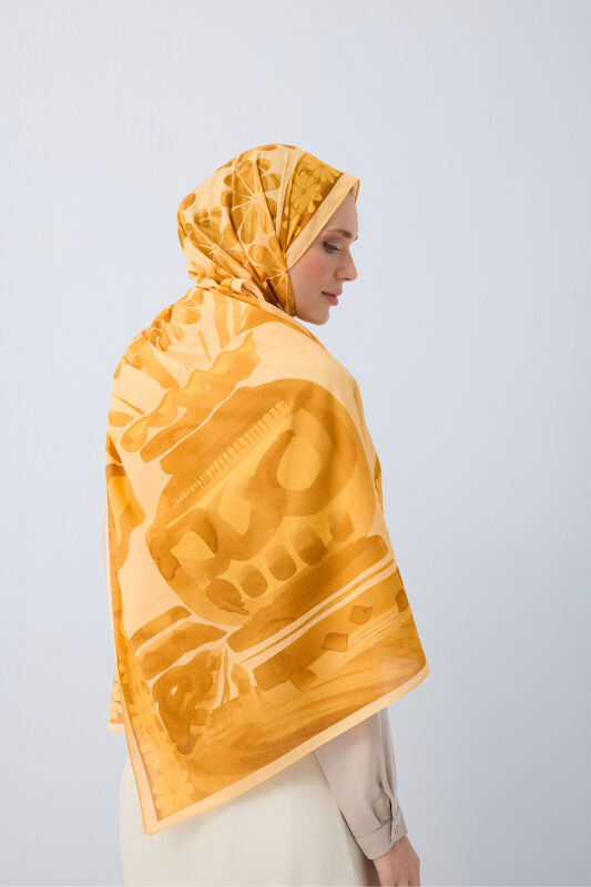 Double Pot Yellow Cotton Shawl - 1