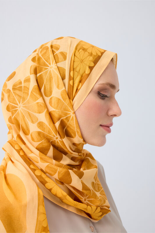 Double Pot Yellow Cotton Shawl - 3