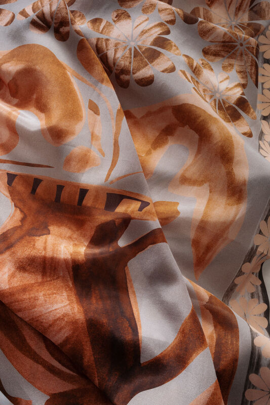 Double Potted Beige Cotton Silk Shawl - 4