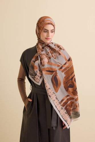 Double Potted Beige Cotton Silk Shawl - Imannoor