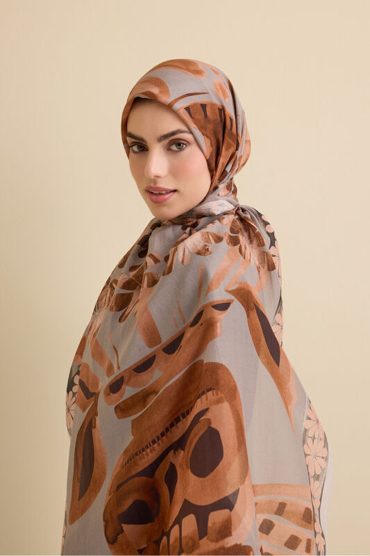 Double Potted Beige Cotton Silk Shawl - 3