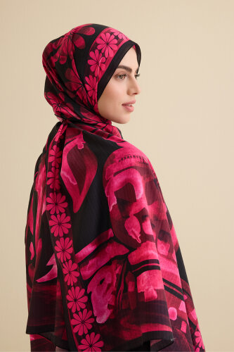 Double Potted Fuchsia Cotton Silk Shawl - Imannoor