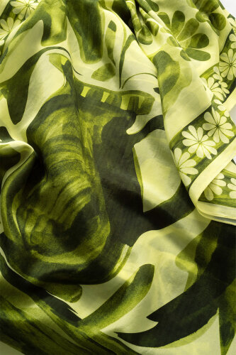 Double Potted Green Cotton Silk Shawl - 4