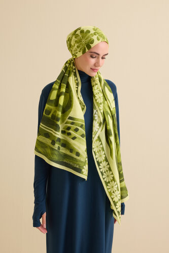 Double Potted Green Cotton Silk Shawl - 3