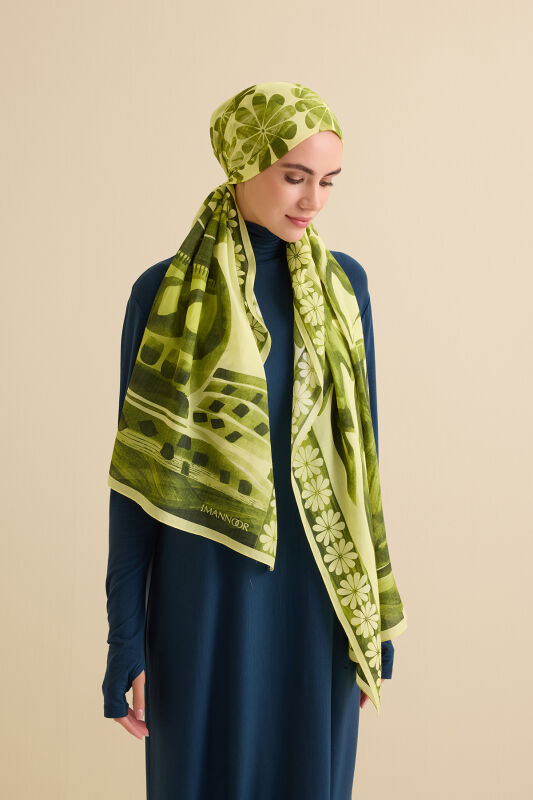 Double Potted Green Cotton Silk Shawl - 3