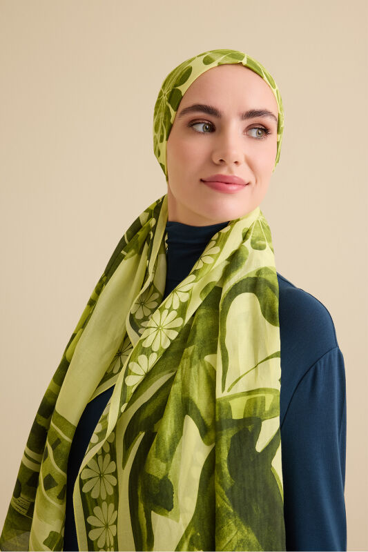 Double Potted Green Cotton Silk Shawl - 5