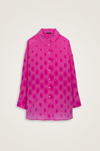 Droplets Fuchsia Crepe Silk Shirt - 1