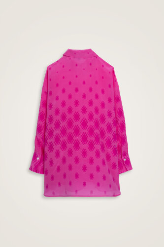 Droplets Fuchsia Crepe Silk Shirt - 3