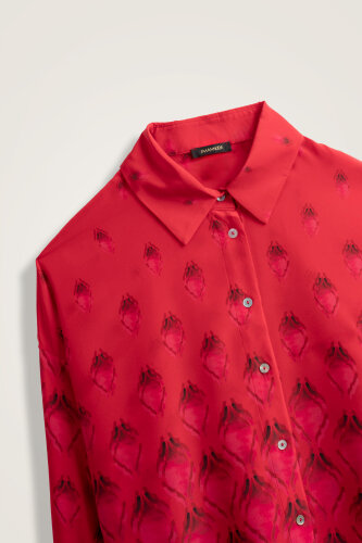 Droplets Red Crepe Silk Shirt - 2