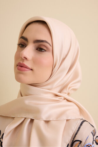 Düz Renk Açık Pudra-Koyu Pudra Çift Taraflı Mulberry İpek Eşarp 94x94 - Imannoor (1)