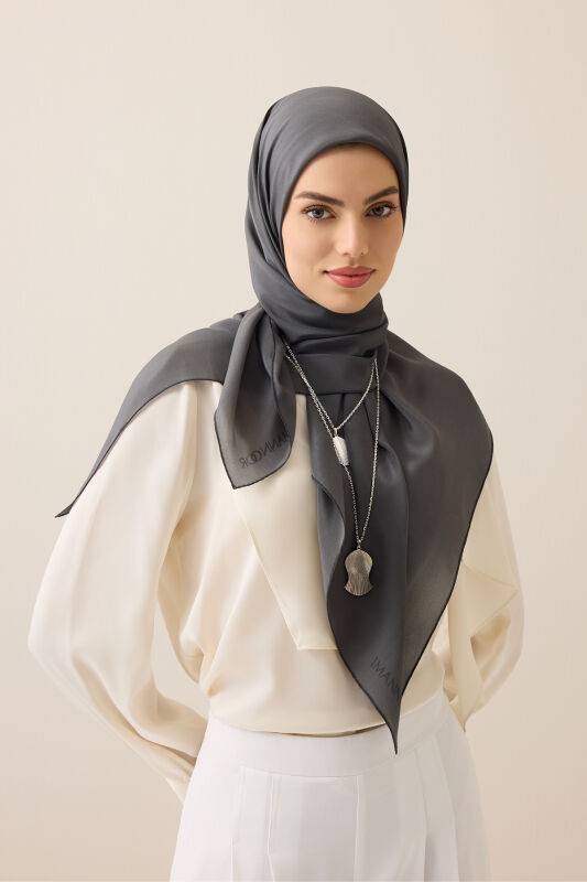 Düz Renk Antrasit Krep İpek Eşarp 110x110 - 1