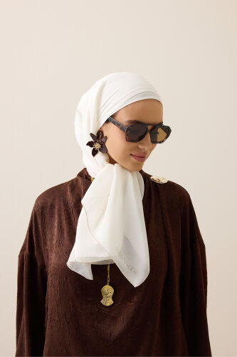 Düz Renk Beyaz Krep İpek Eşarp 110x110 - 5