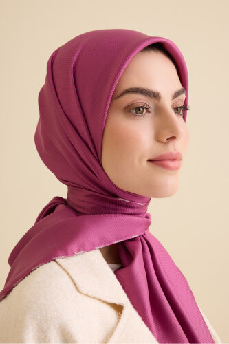 Düz Renk Gül Kurusu-Koyu Gül Çift Taraflı Mulberry İpek Eşarp 94x94 - 6