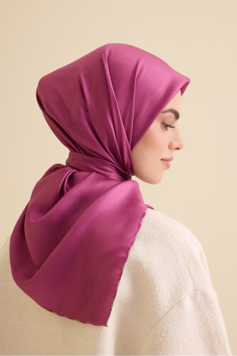 Düz Renk Gül Kurusu-Koyu Gül Çift Taraflı Mulberry İpek Eşarp 94x94 - Imannoor (1)
