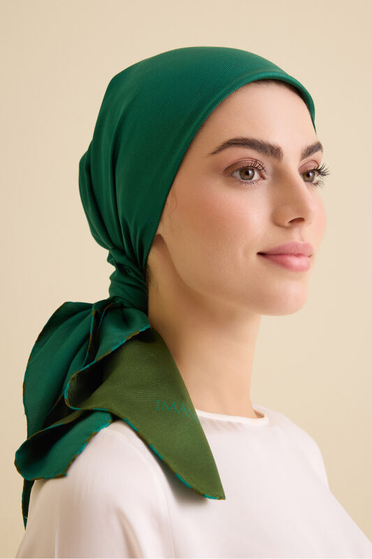 Düz Renk Haki-Zümrüt Çift Taraflı Mulberry İpek Eşarp 94x94 - 5