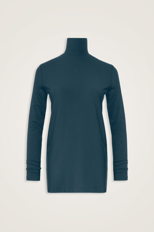 Düz Renk Lacivert Uzun Penye Bluz - 1