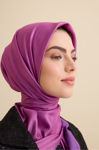 Düz Renk Mor Menekşe-Pembe Menekşe Çift Taraflı Mulberry İpek Eşarp 94x94 - Imannoor (1)