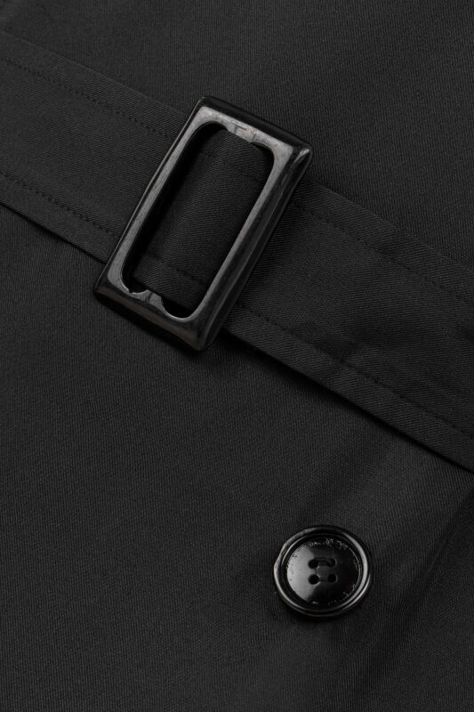 Düz Renk Siyah İpek Trençkot - 4